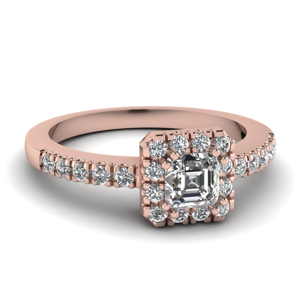 rose gold asscher white diamond engagement wedding ring in pave set FDENR899ASR NL RG
