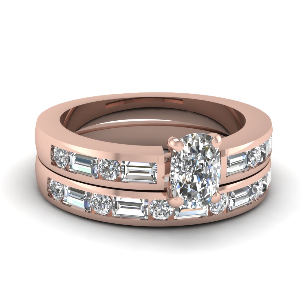 Luminous Cushion Cut Halo Diamond Wedding Ring Set