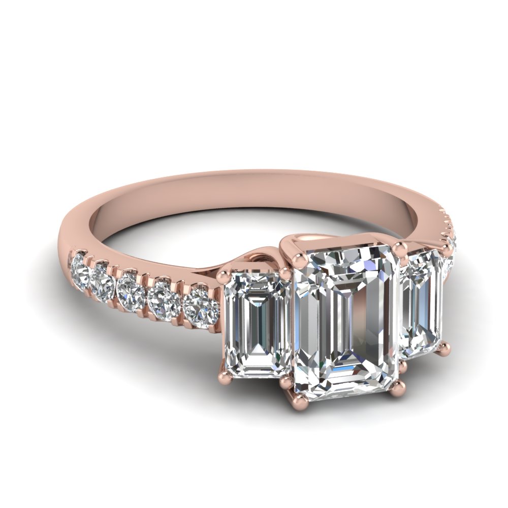 3 stone Emerald Cut Engagement Ring 3 Carat Moissanite 14k White Gold 