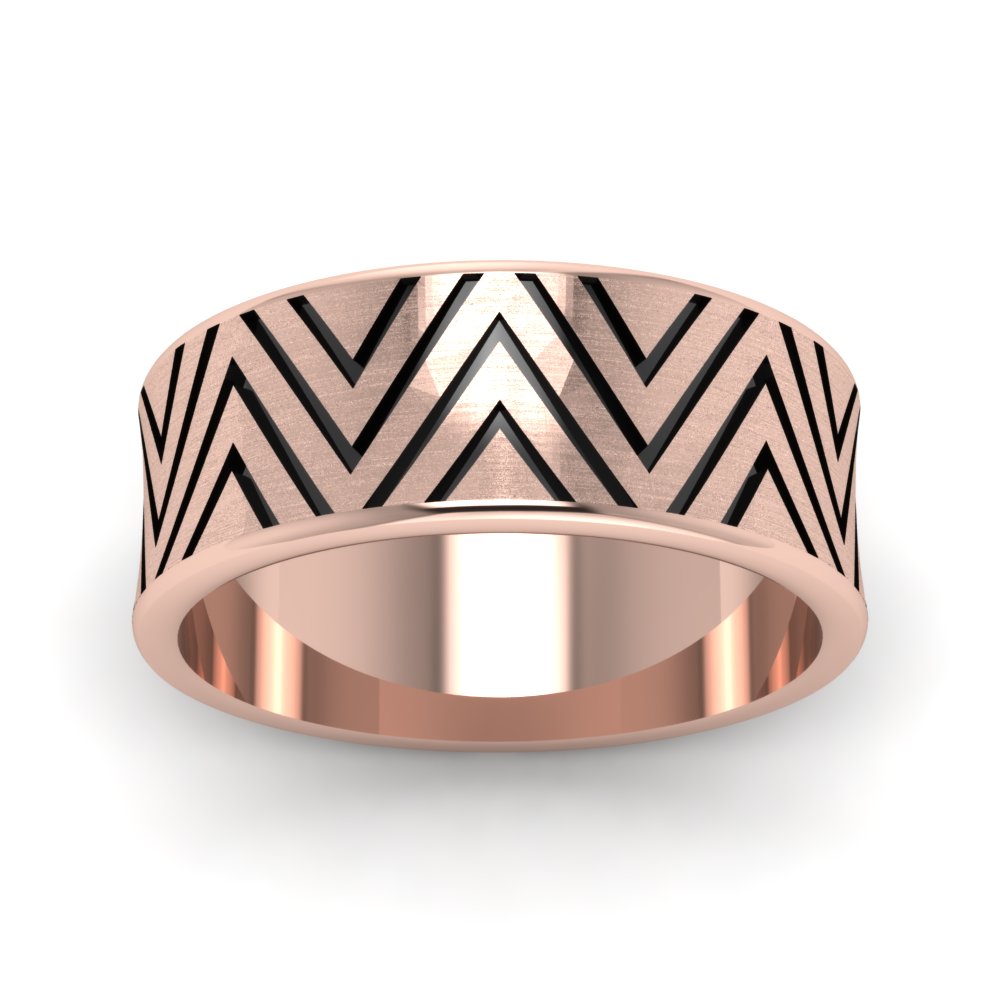 Engraved Concave Mens Wedding Band In 14K Rose Gold