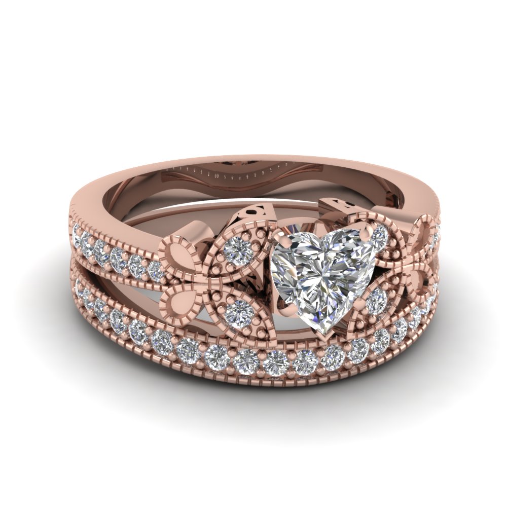 rose gold heart white diamond engagement wedding ring in pave set fascinating diamonds - Rose Gold Wedding Ring Set rose gold heart white diamond engagement wedding ring in pave set fascinating diamonds - Rose Gold Wedding Ring Set