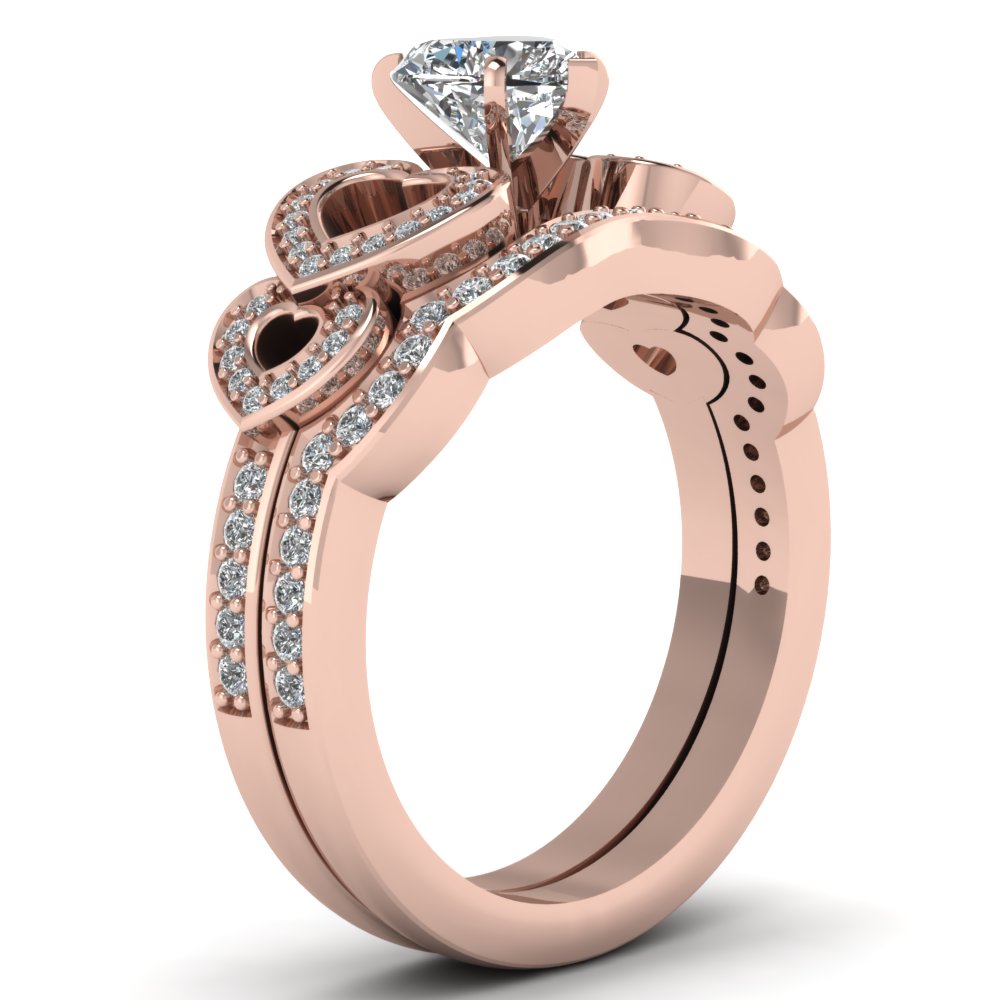 Heart Shaped  Graduating Heart Set with White Diamond 14K Rose Gold