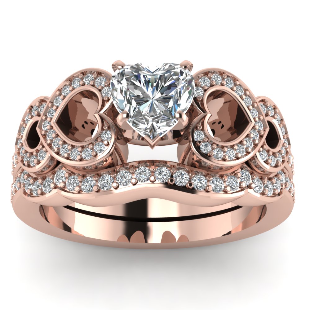 Heart Shaped  Graduating Heart Set with White Diamond 14K Rose Gold