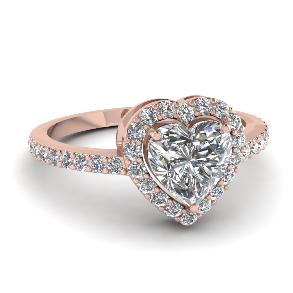 Heart Shaped Halo Diamond Engagement Ring In 14k Rose Gold