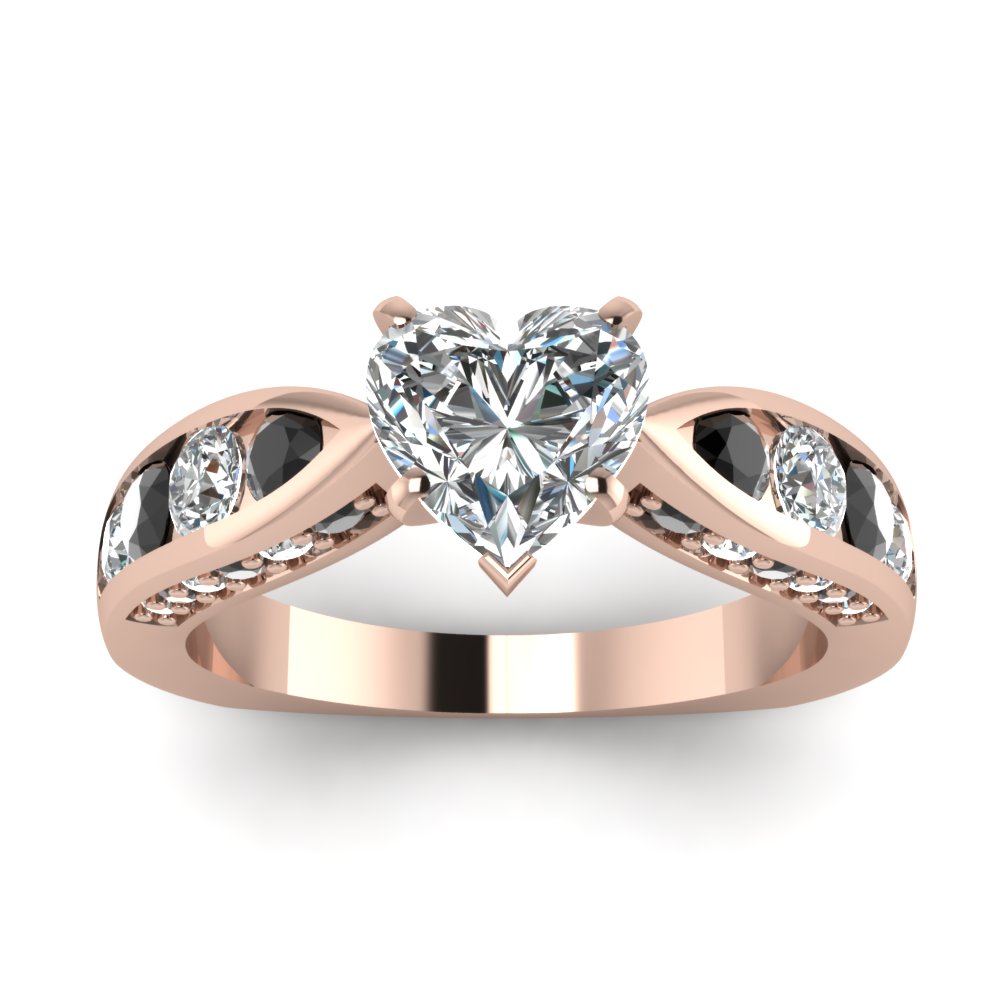 Tapered Heart Engagement Ring With Black Diamond In 14K Rose Gold ...