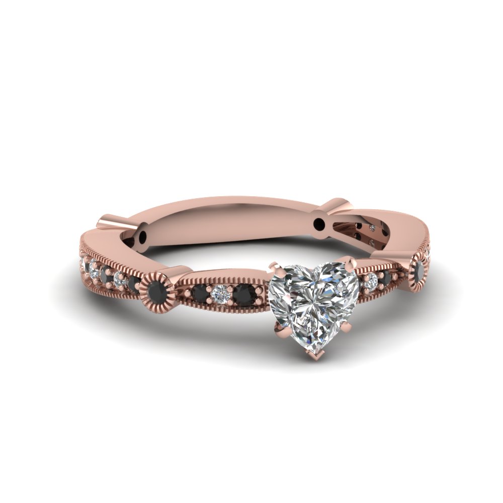 Heart Shaped Milgrain Engagement Rings