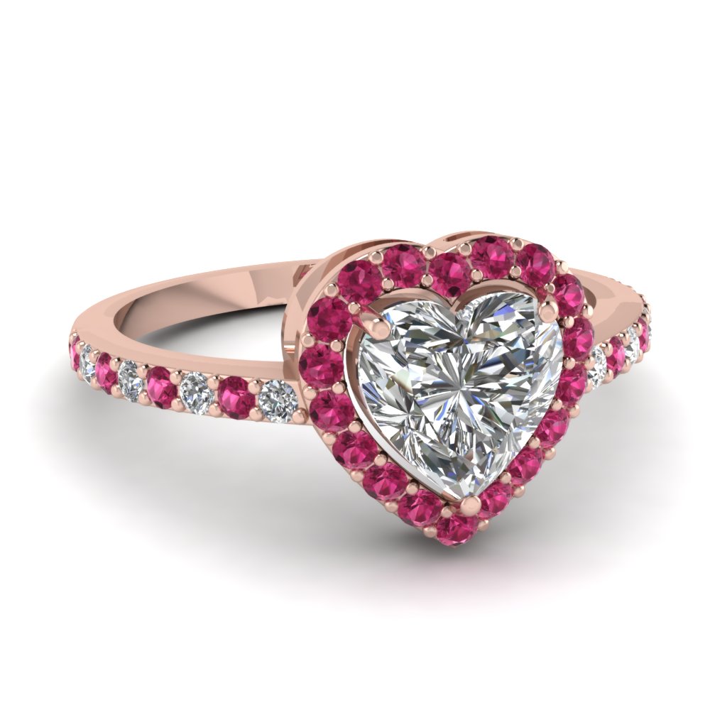 Pink gold engagement ring with heart-shaped diamond