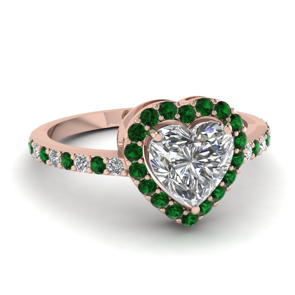 Heart Halo Ring With Emerald