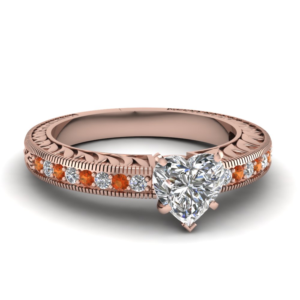 18K Rose Gold Heart Diamond & Sapphire Profile Rings