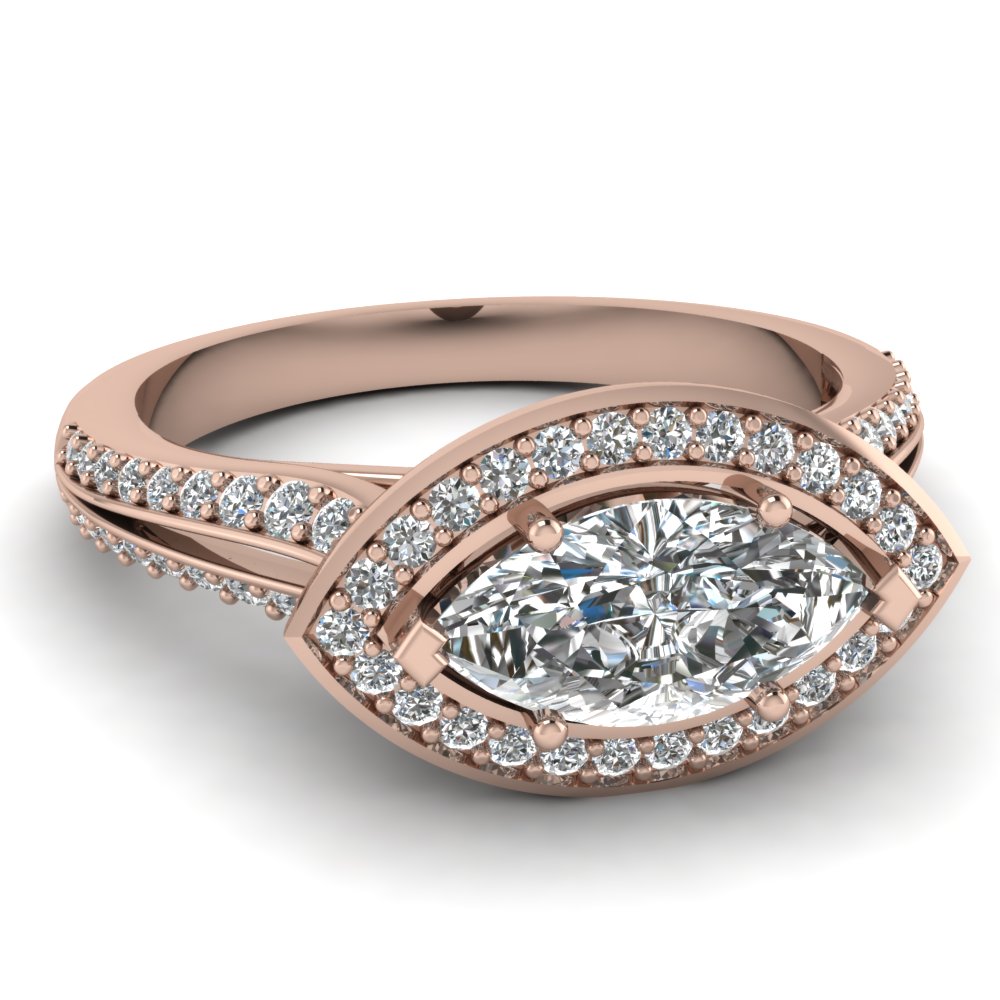 18K Rose Gold Marquise Diamond Halo Rings