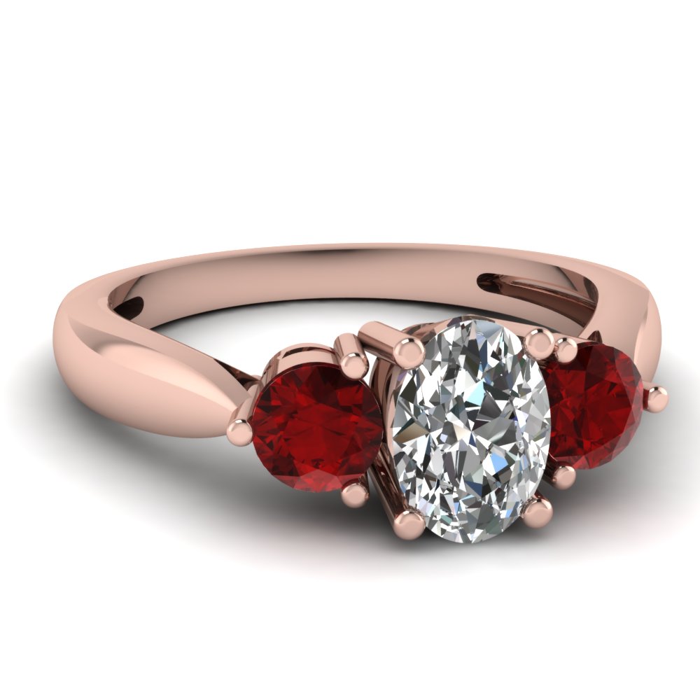 Oval Shaped Ruby 3 Stone Rings