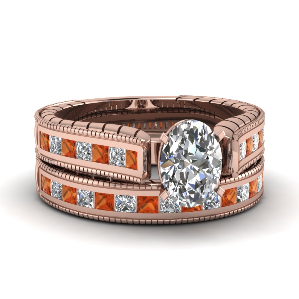 Sapphire Oval Diamond Wedding Ring Set 