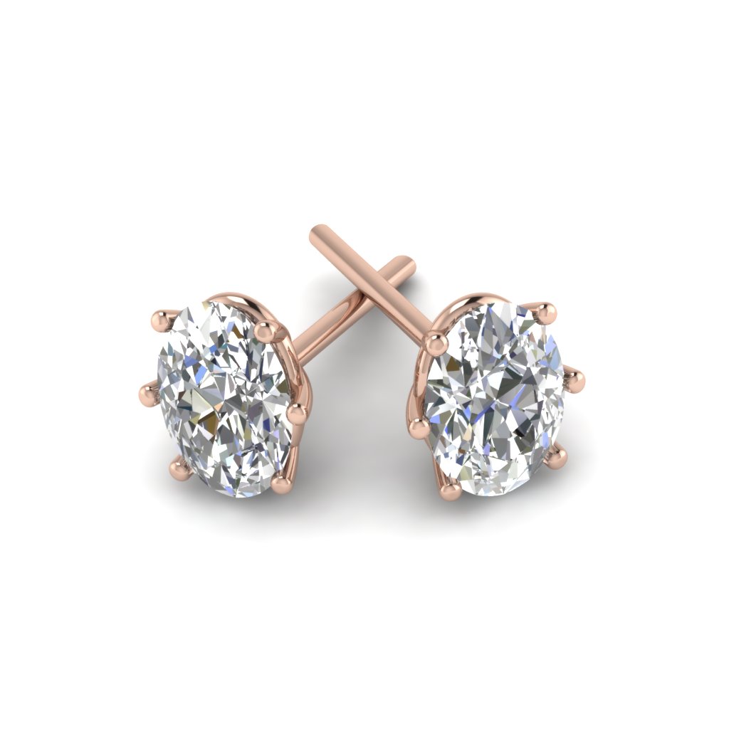 Rose Gold Oval White Diamond Stud Earrings In G Set Reviews