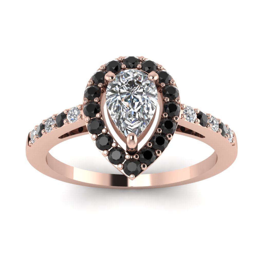 Teardrop Halo Engagement Ring With Black Diamond In 14K Rose Gold ...
