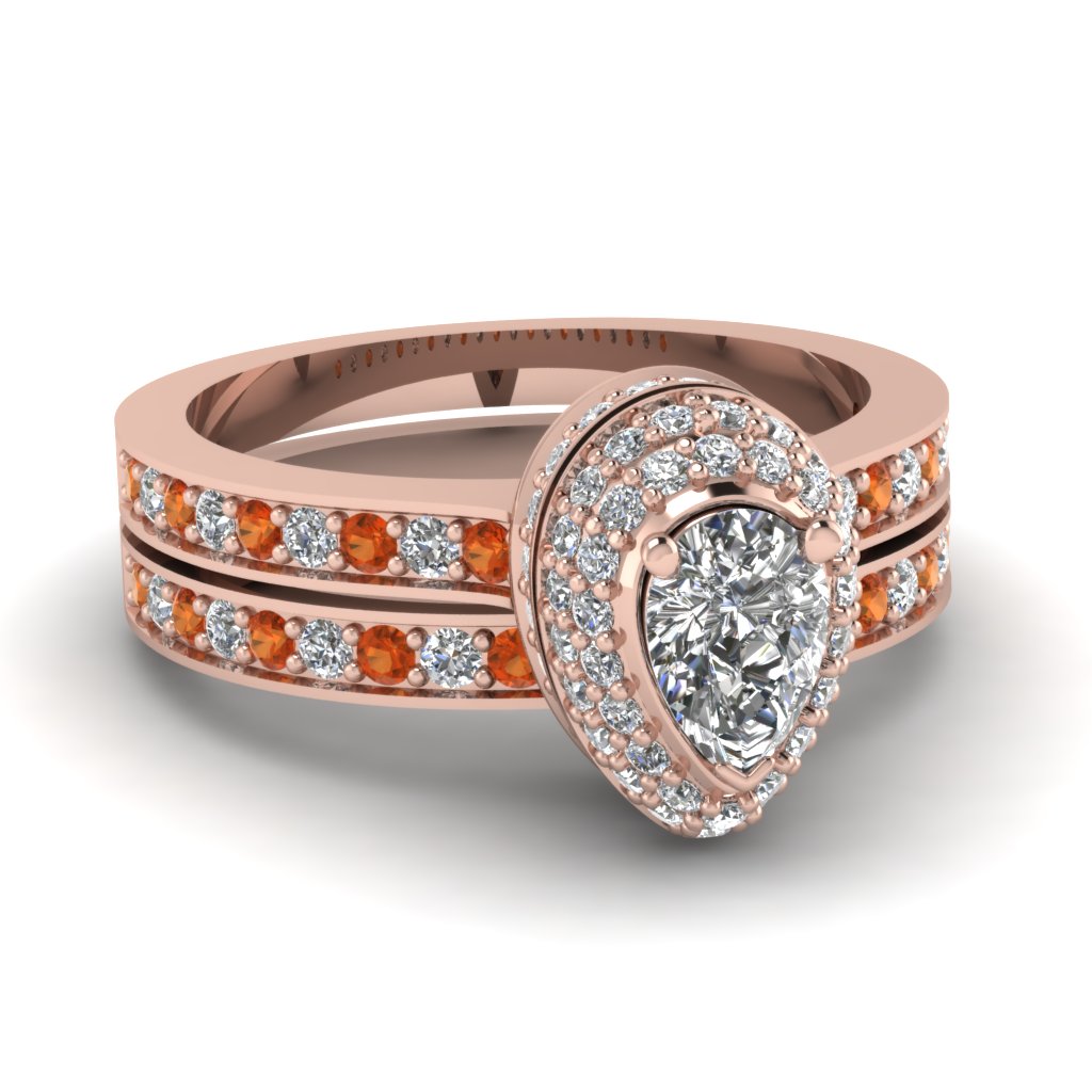 Pear Diamond Halo Bridal Ring Set