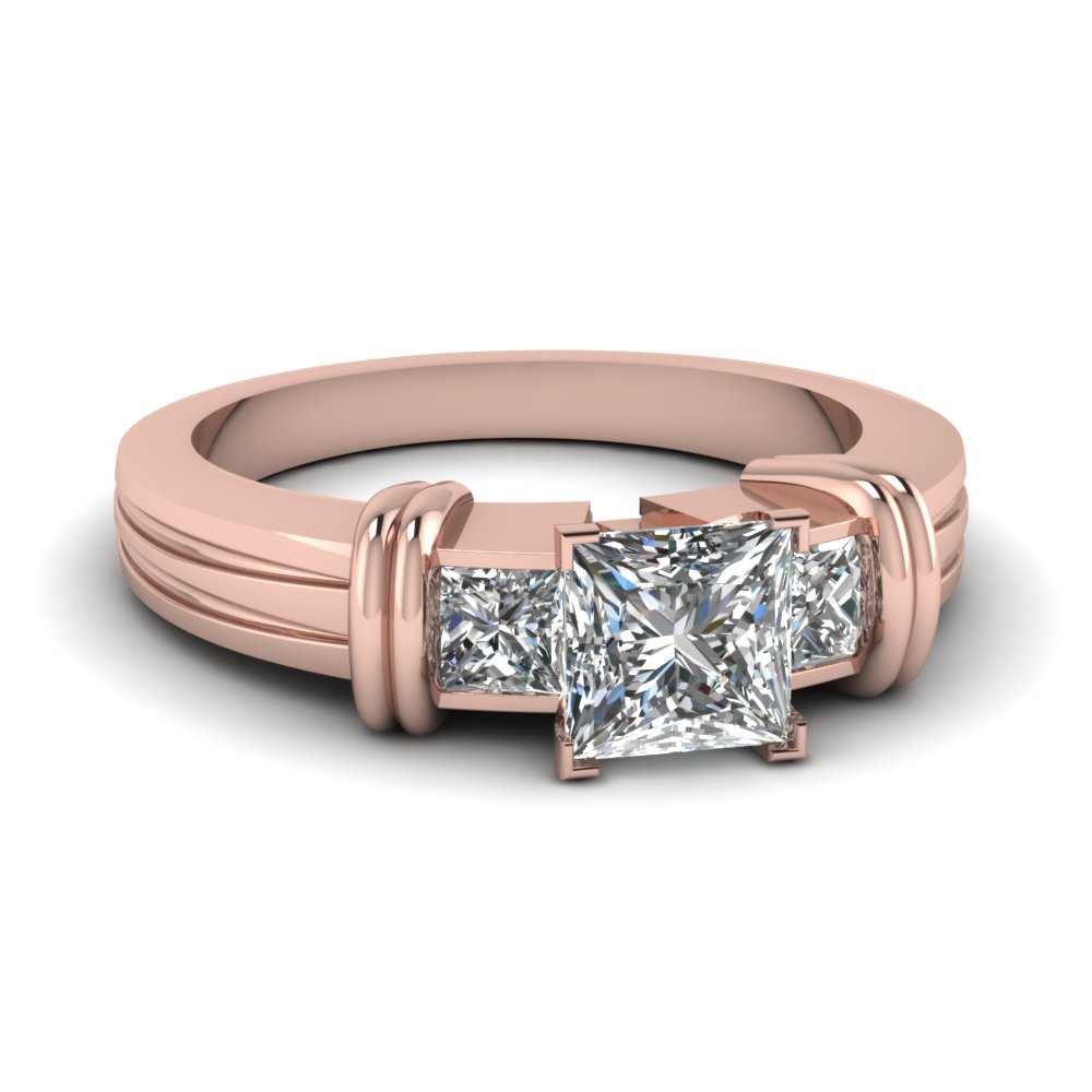 Rose Gold Princess Cut 3 Stone Engagement Rings