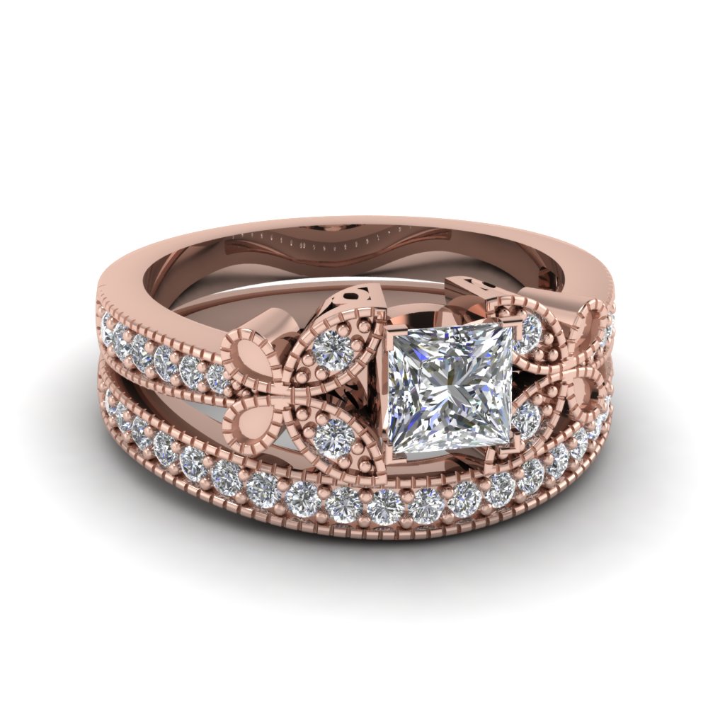 rose gold princess white diamond engagement wedding ring in pave set fascinating diamonds - Rose Gold And White Gold Wedding Rings rose gold princess white diamond engagement wedding ring in pave set fascinating diamonds - Rose Gold And White Gold Wedding Rings