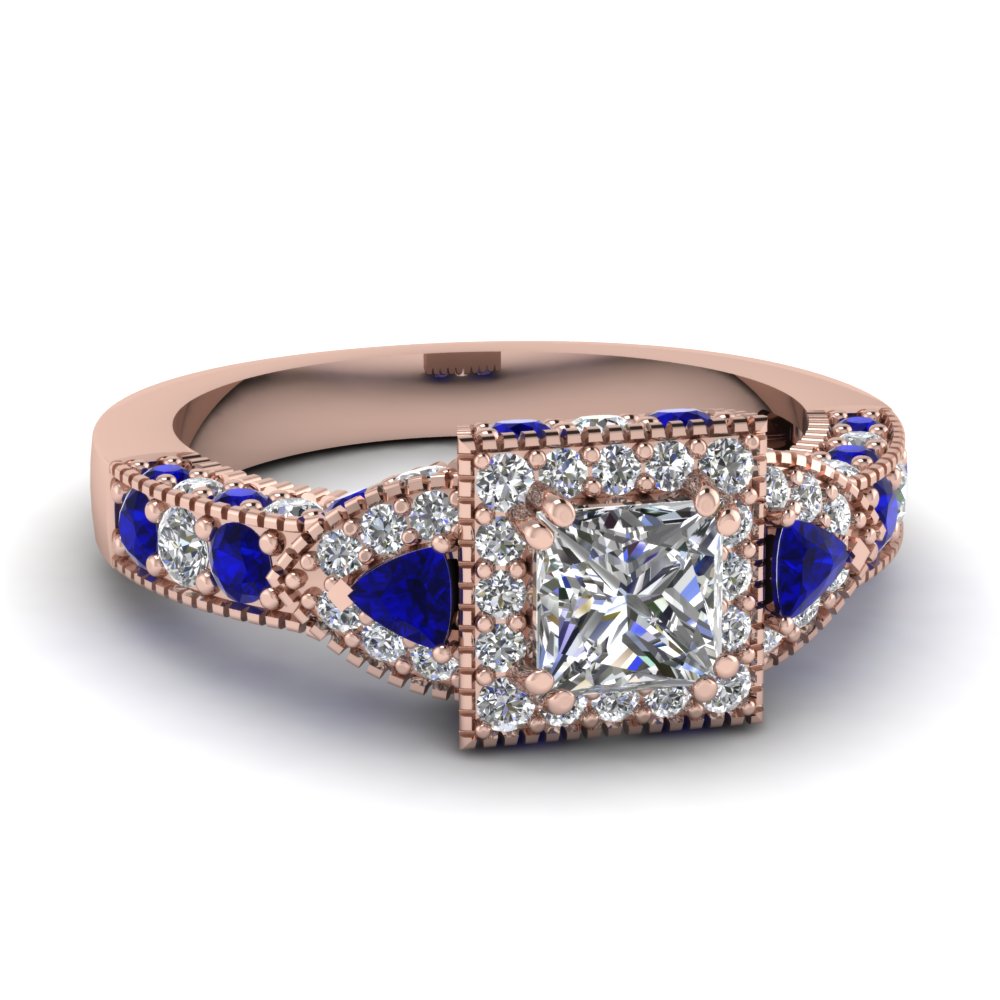 Trillion Halo Princess Cut Diamond Engagement Ring