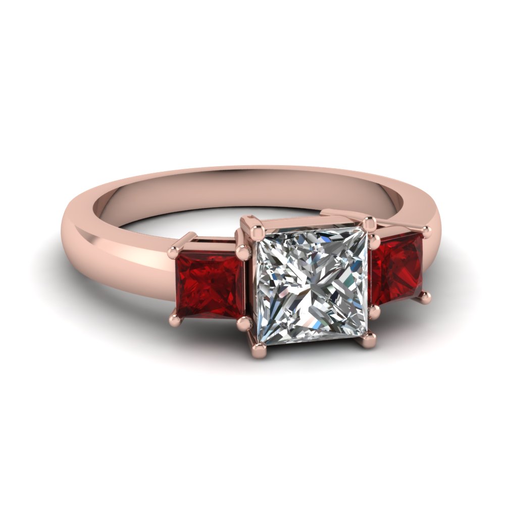 princess cut 3 stone engagement ring with ruby in FDENR2375PRRGRUDR NL RG