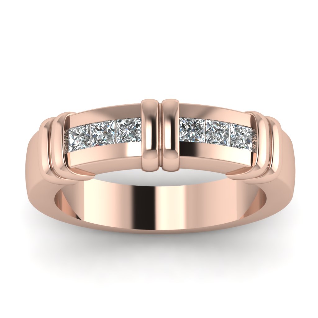 Rose Gold Princess White Diamond Mens Wedding Ring In