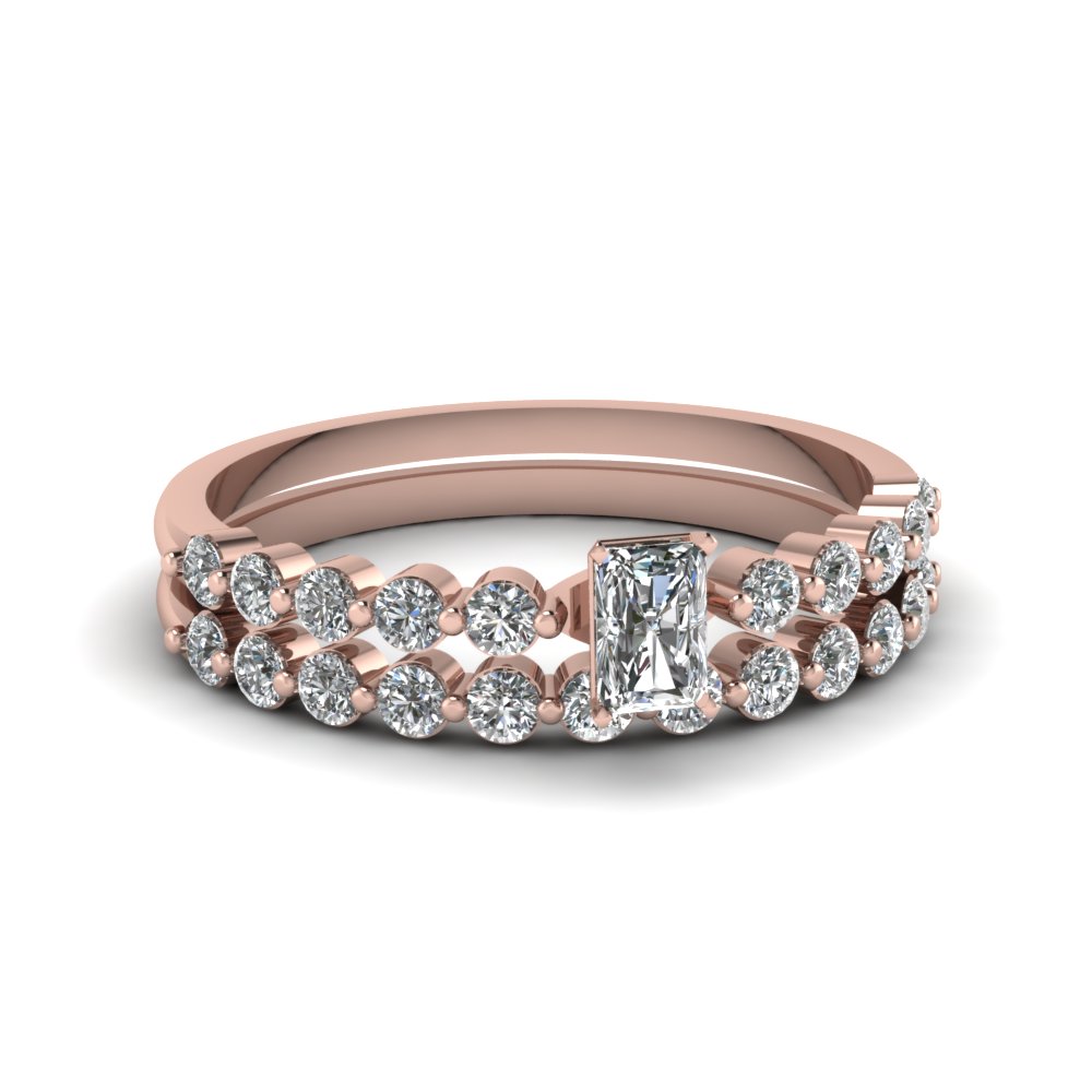 Radiant Cut Floating Diamond Wedding Ring Set In 14k Rose Gold Beautiful Wedding Ring Set Pink Gold