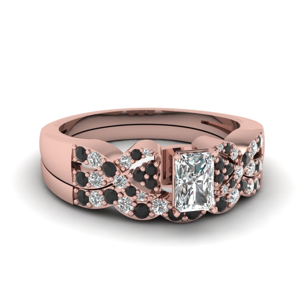 Twisted Radiant Diamond Wedding Ring Set