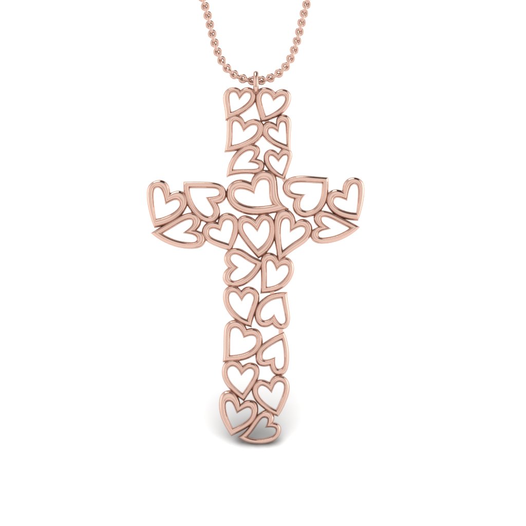 Cross Cluster Religious Pendant In 14K Rose Gold | Fascinating Diamonds