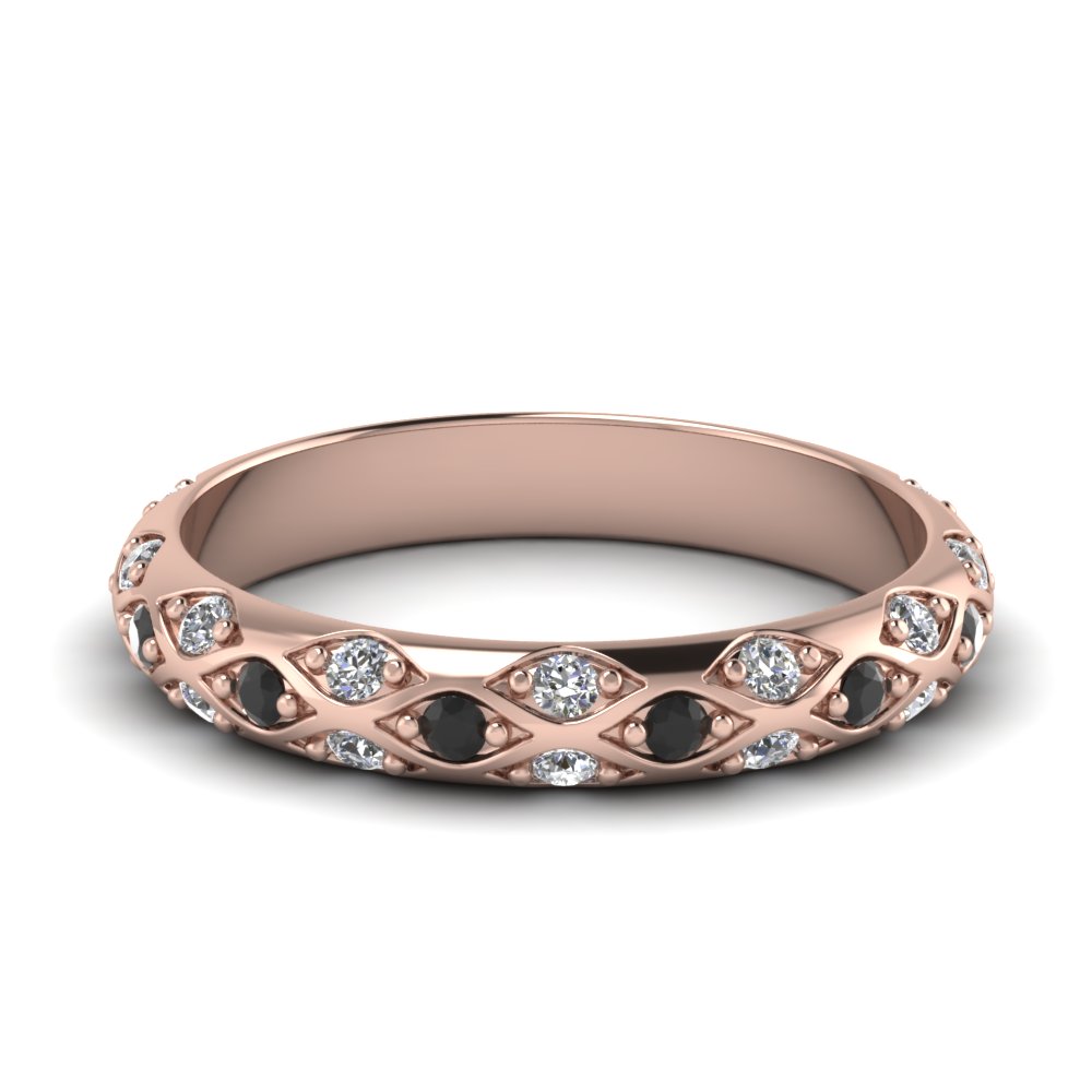 Pave Cross Wedding Band With Black Diamond In 14k Rose Gold