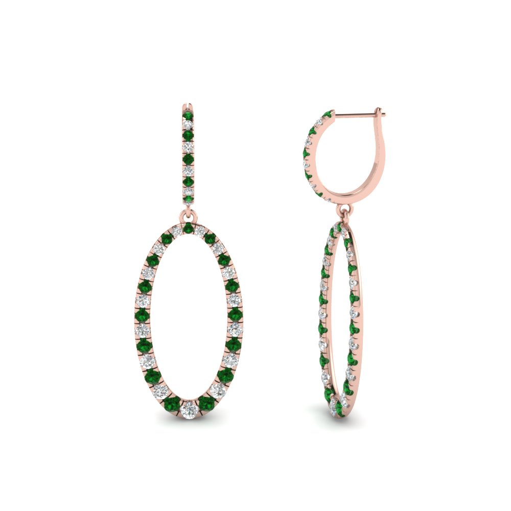huggie oval design diamond drop earring with emerald in FDEAR68658GEMGR NL RG