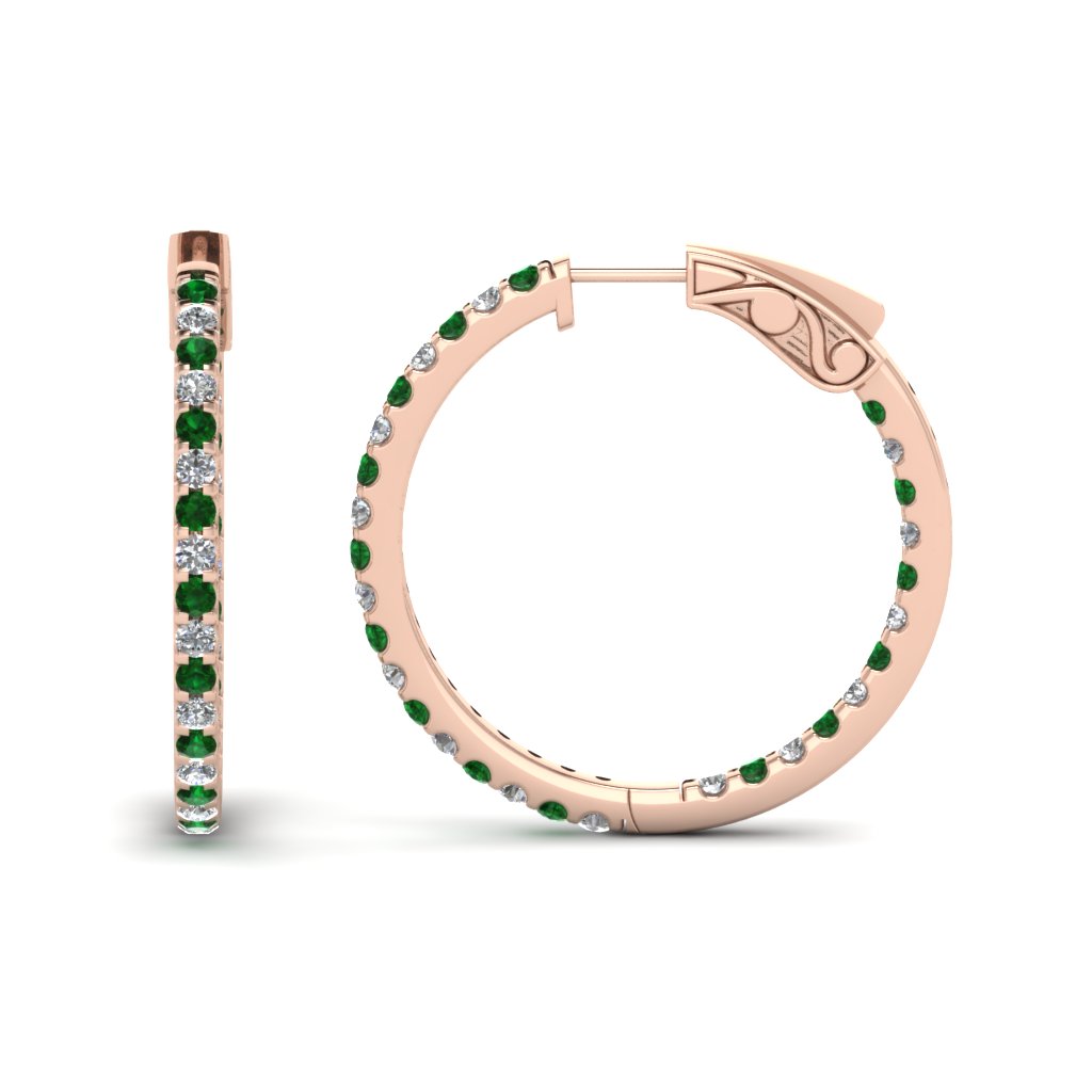 1 carat diamond in and out hoop earring with emerald in FDEAR650183GEMGR NL RG
