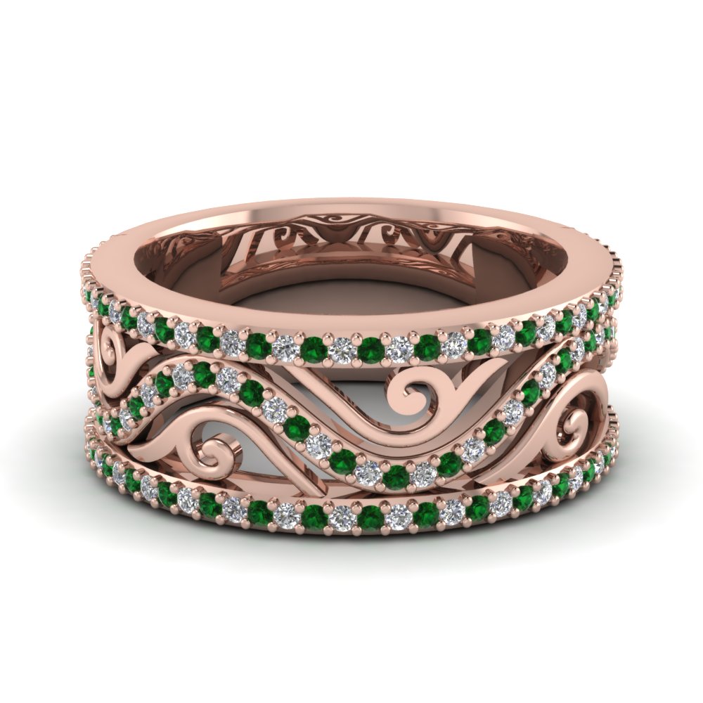 Emerald Filigree Wide Diamond Band