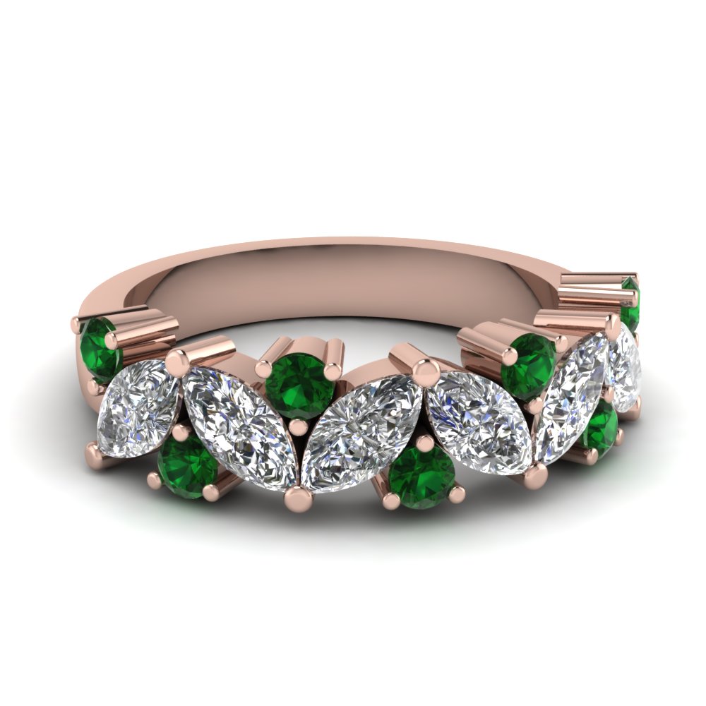 Marquise Emerald Diamond Wedding Ring