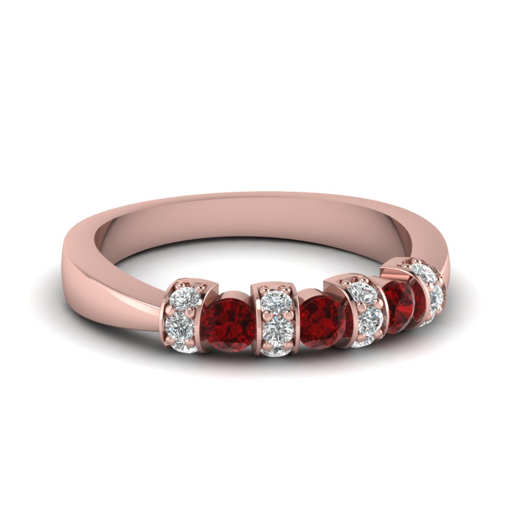 Tapered Diamond Pave Band With Ruby In 14K Rose Gold | Fascinating Diamonds