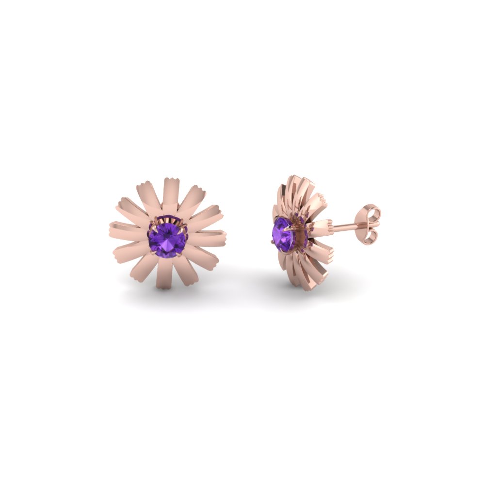 Purple Topaz Solitaire Floral Earring In 14K Rose Gold | Fascinating ...