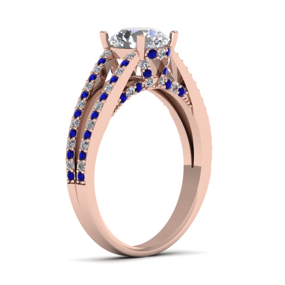 Split Shank Pave Wrap Diamond Engagement Ring With Sapphire In 14K Rose ...