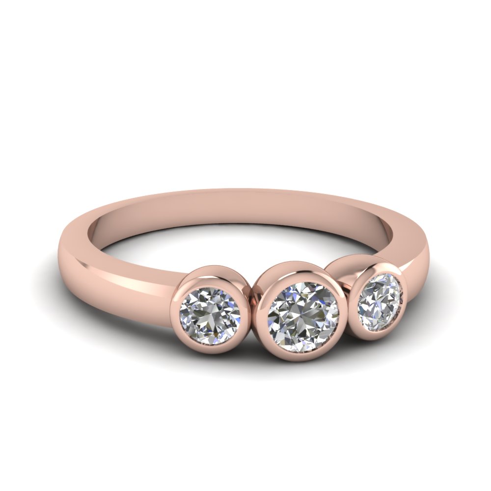 Rose Gold Round Cut 3 Stone Engagement Rings