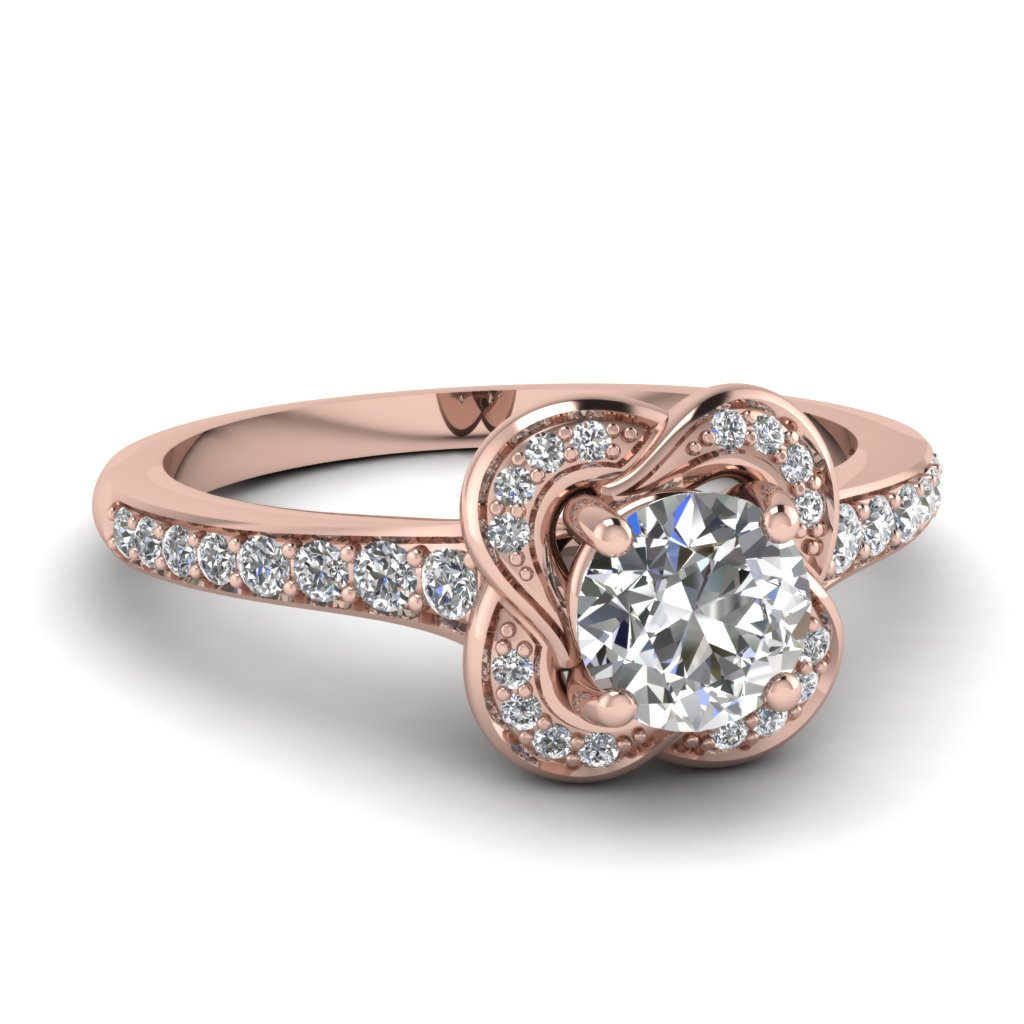 18K Rose Gold Round Diamond Halo Rings