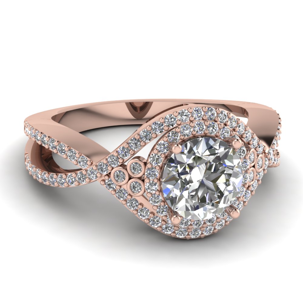 Rose Gold Round White Diamond Engagement Wedding Ring In Pave Set Rose Gold Round White Diamond Engagement Wedding Ring