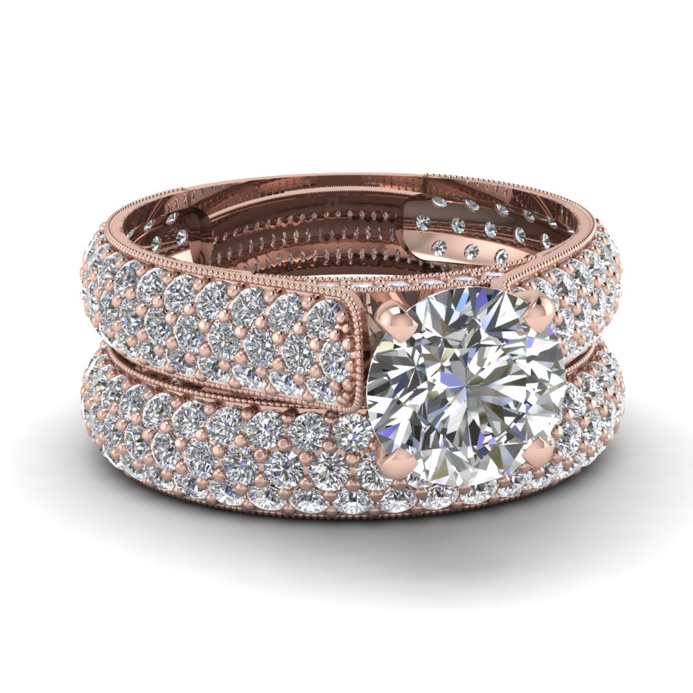 Rose Gold Round White Diamond Engagement Wedding Ring In ...