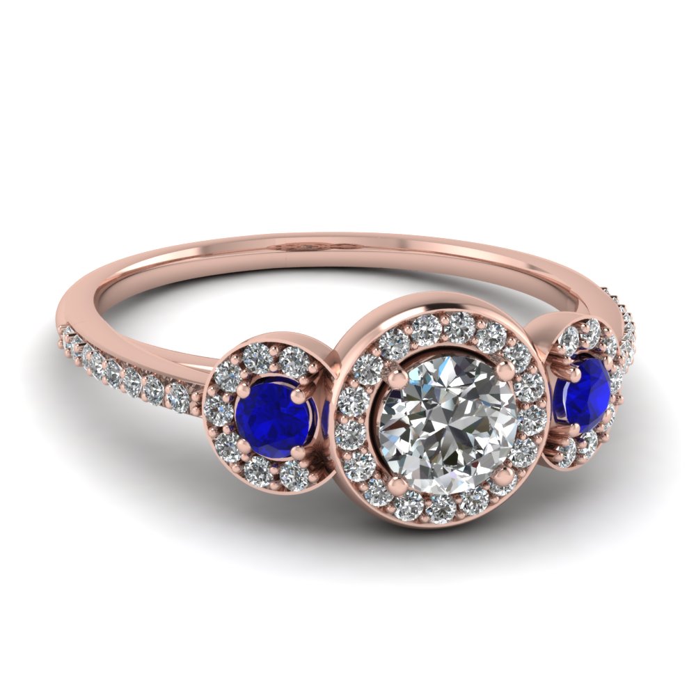 Round Cut Halo Blue Sapphire Rings