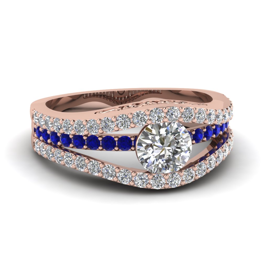 Tension Set Crossover Diamond Engagement Ring With Sapphire In 14K Rose ...