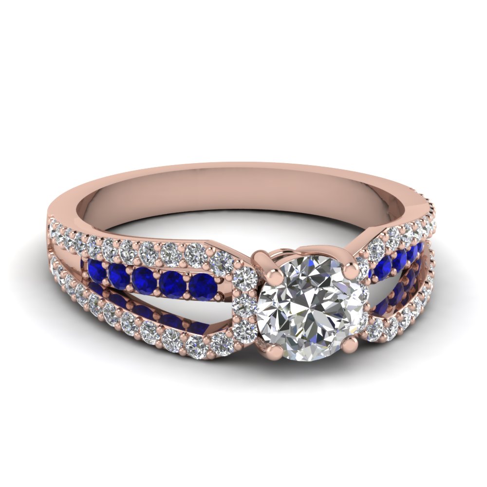 Customize Blue Shire Side Stone Engagement Rings Fascinating Rose Gold Round White Diamond Engagement Wedding Ring