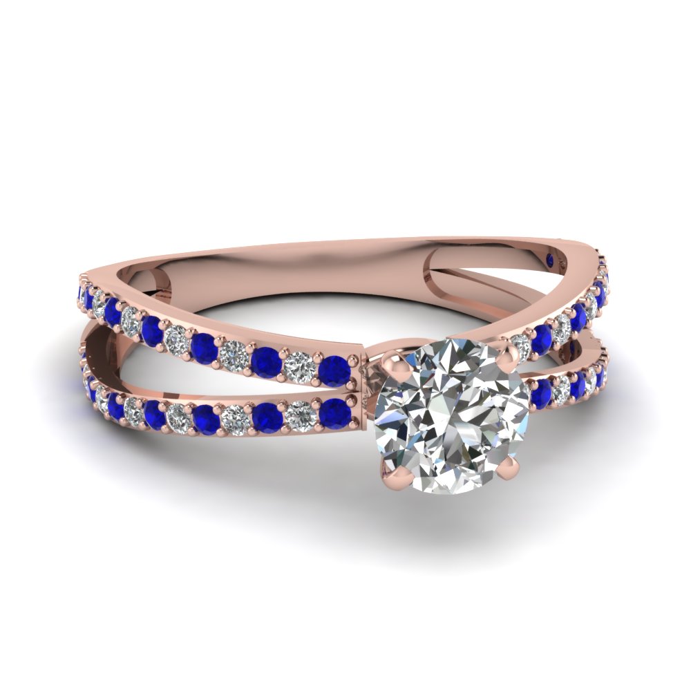 Round Cut Sapphire Split Engagement Rings