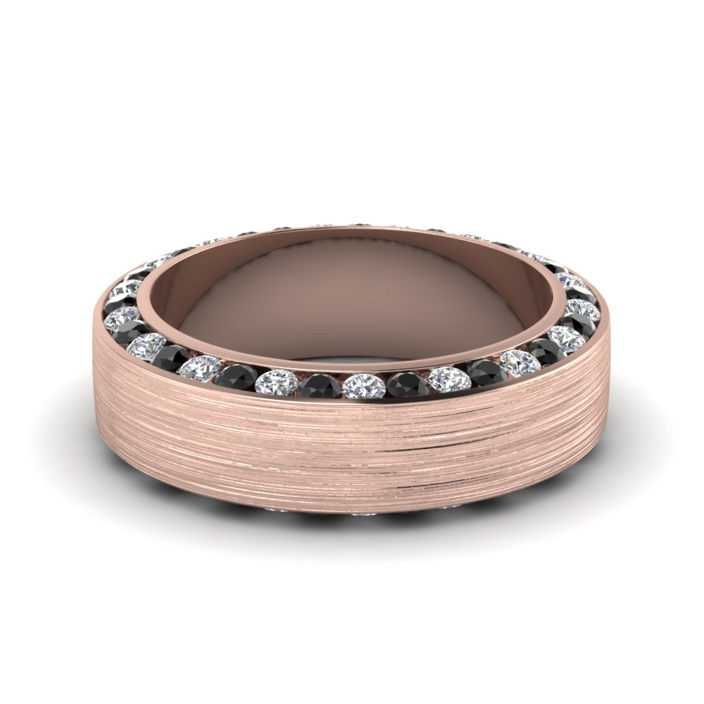 14K Rose Gold Black Diamond Men's Wedding Band