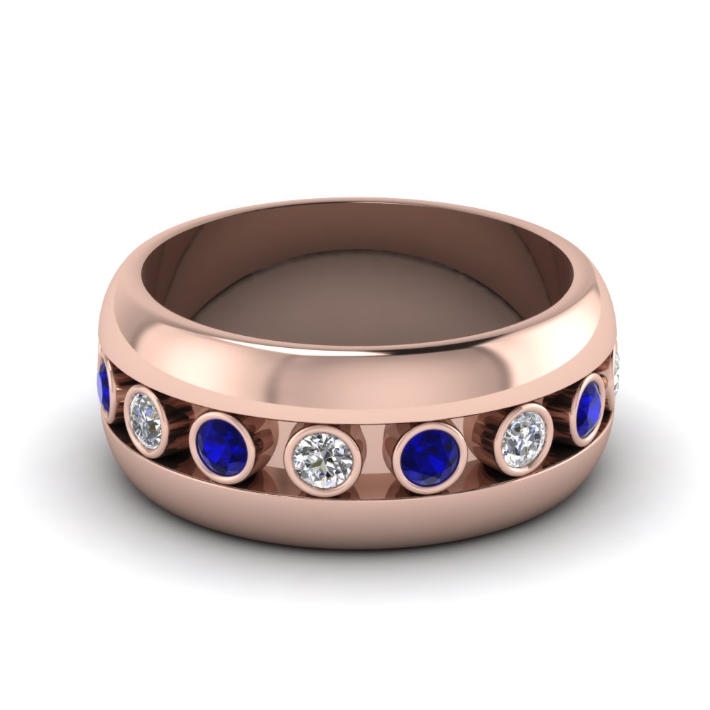 Diamond Celtic Men's Wedding Band With Sapphire In Rose