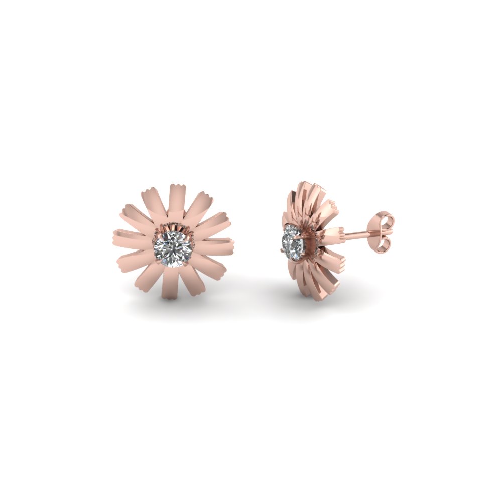 Solitaire Diamond Floral Earring In 14K Rose Gold | Fascinating Diamonds