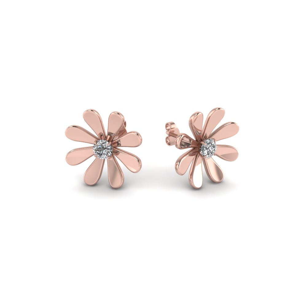 Fancy Flower Diamond Stud Earring In 14K Rose Gold | Fascinating Diamonds