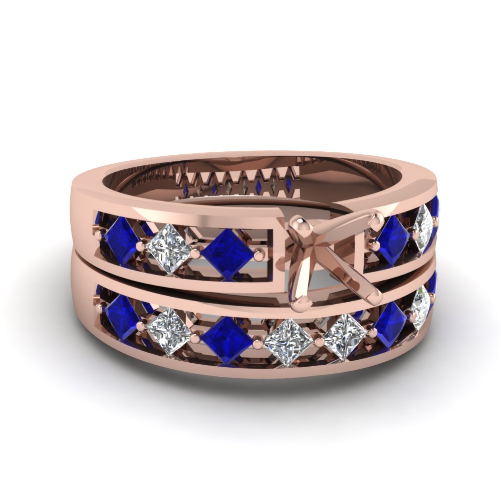kite setting semi mount cut diamond wedding ring set with sapphire in FDENS1828SMGSABL Nl RG