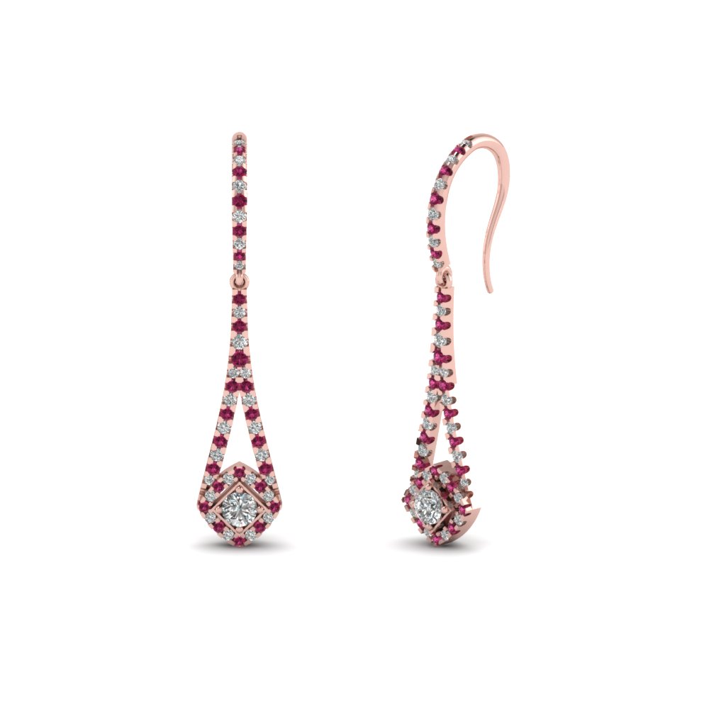 Filigree Dangle Diamond Earring With Pink Sapphire In 14K Rose Gold ...