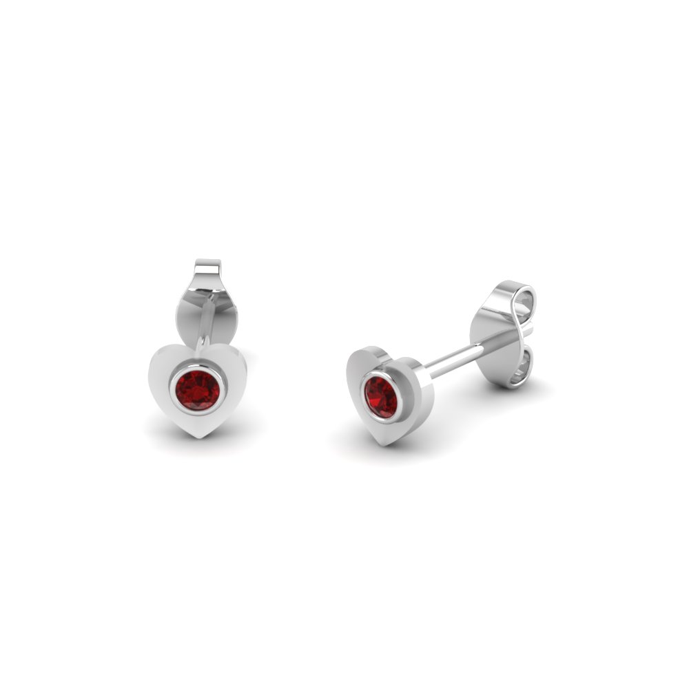 Heart Ruby Stud Earring For Kids In 18k White Gold Fascinating Heart Ruby Stud Earring For Kids In 18k White Gold Fdear21515grudr Nl Wg